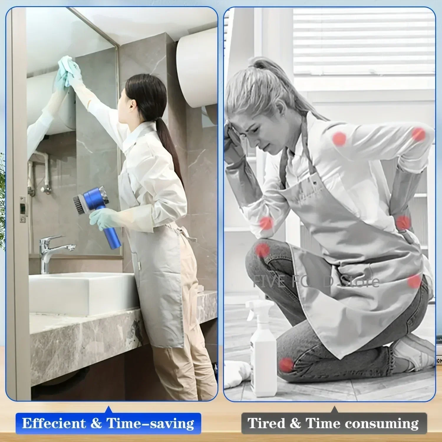 Elektryczna szczotka łazienkowo-kuchenna 5 końcówek LED 🧽